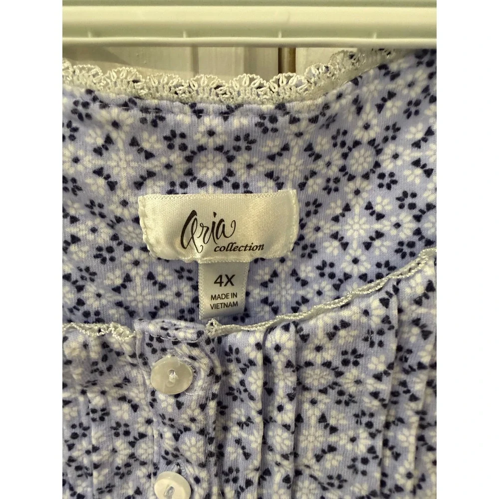 Aria Collection Blue White Floral Cotton Nightgown Short Sleeve Plus Size 4X